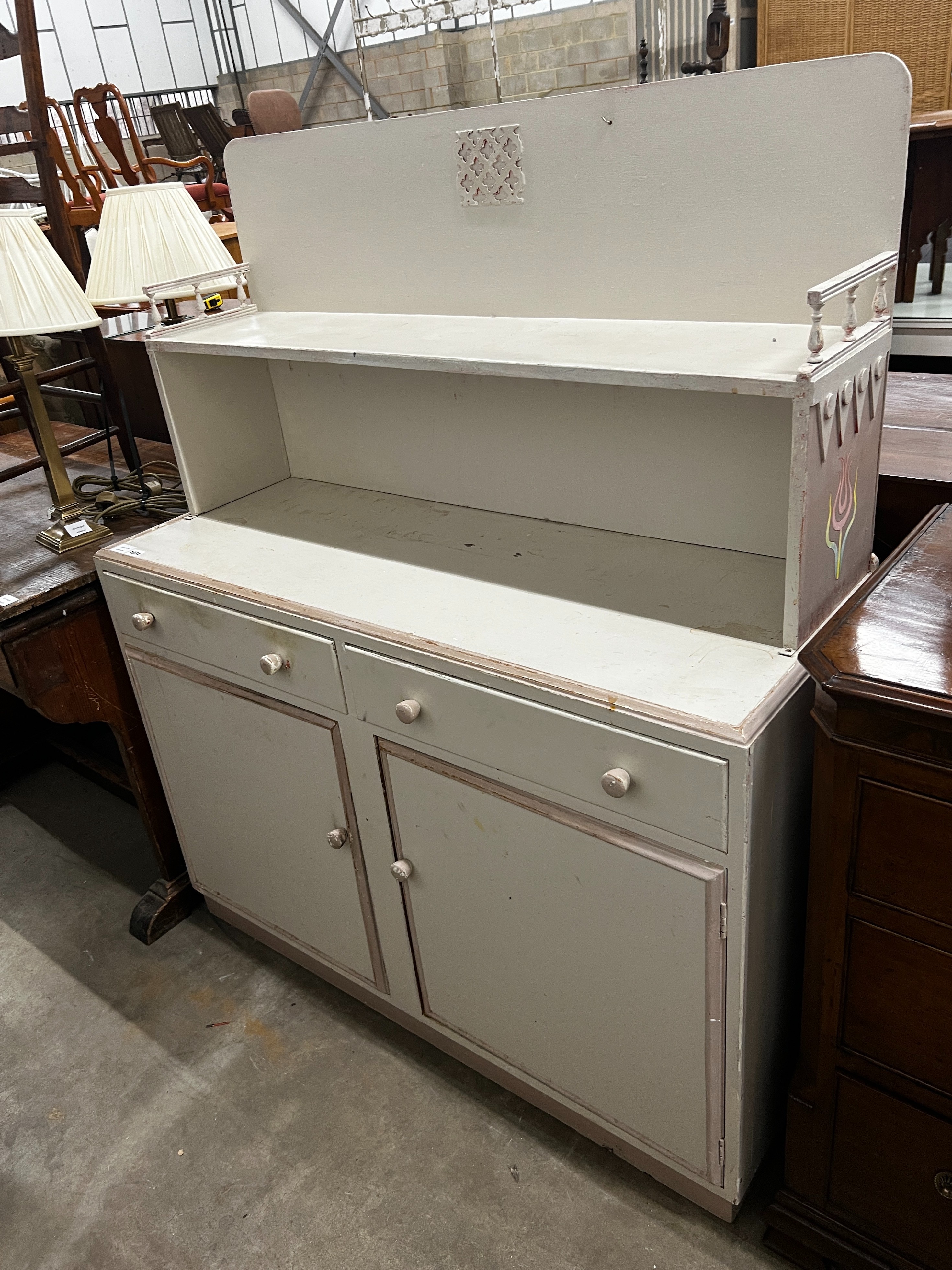 A painted dresser, length 122cm, depth 47cm, height 144cm